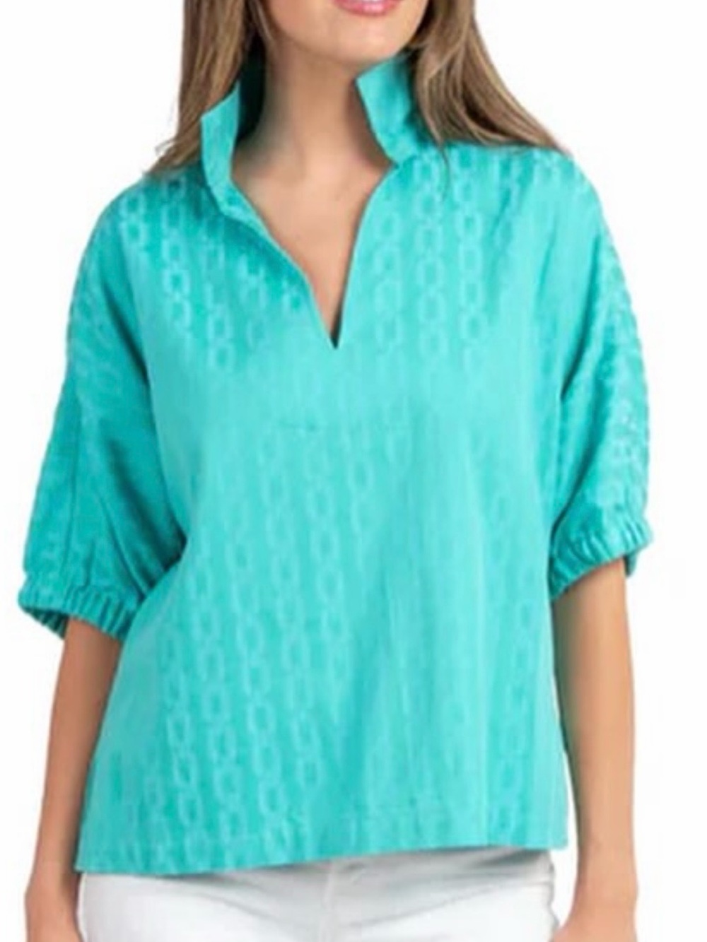 Women's Split-Neck Tunic in Turquoise